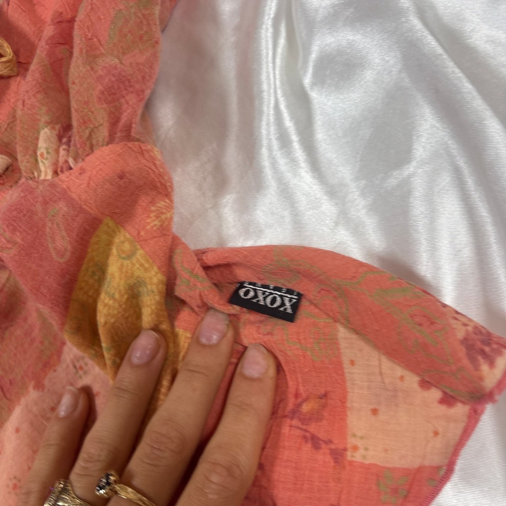 y2k Top Pink Excellent XOXO Jeans Patchwork Paisley Tie Front Babydoll Tank - Picture 4 of 6